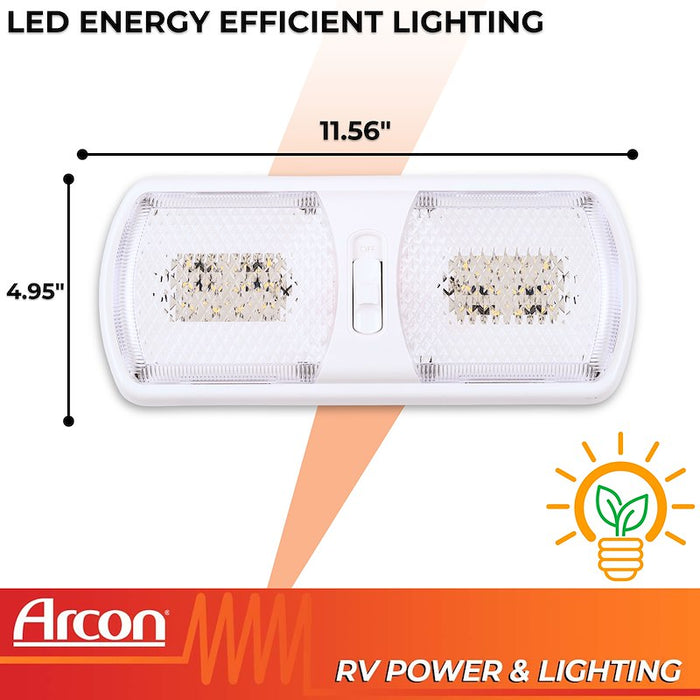 Dome Light - LED Dome Light Clear Lens Double Euro Style Light LED Bulb 11 Inch Length x 4-3/4 Inch Width Soft White Bub White Base