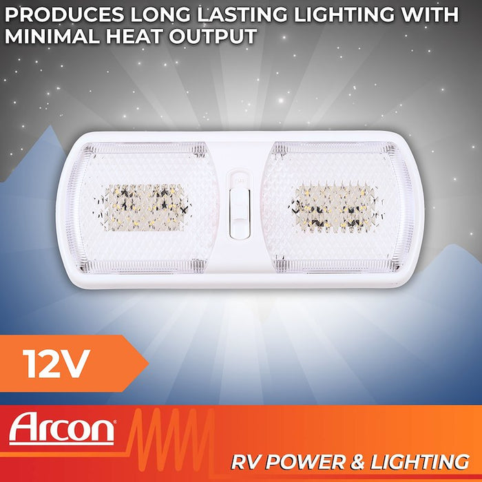 Dome Light - LED Dome Light Clear Lens Double Euro Style Light LED Bulb 11 Inch Length x 4-3/4 Inch Width Soft White Bub White Base