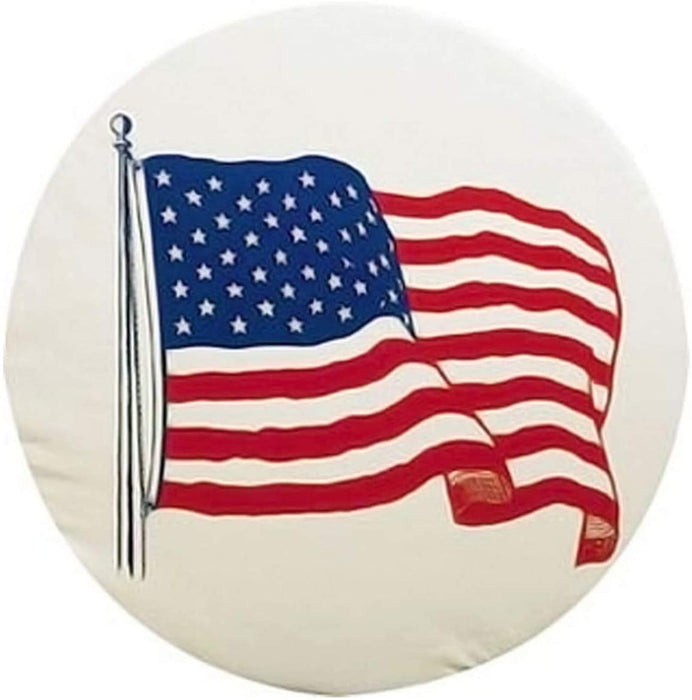 Spare Tire Cover; Fits 34 Inch Diameter Tires; US Flag Printed Design; White; Vinyl