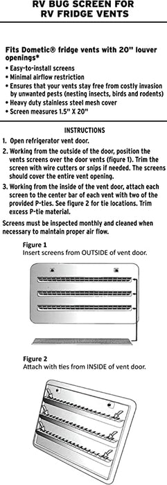 Bug Screen - RV Appliance; Refrigerator Vent