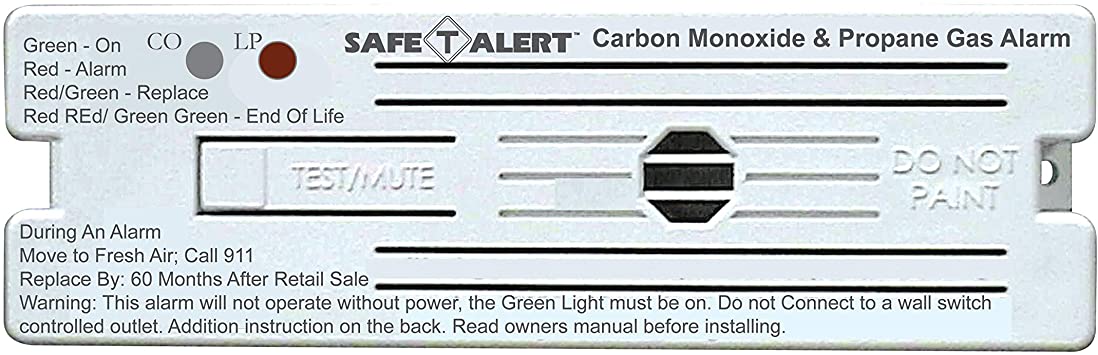 MTI Industry  Carbon Monoxide/ Propane Leak Detector Safe-T-Alert  Detects Both LP And CO Gas; Alerts To Leak With Beeping Without Digital Display Surface Mounting 12 Volt DC Hardwire White