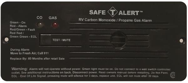 MTI Industry  Carbon Monoxide/ Propane Leak Detector Safe-T-Alert  Detects Both LP And CO Gas Alerts To Leak With Beeping Without Digital Display Flush Mount 12 Volt DC Hardwire Black