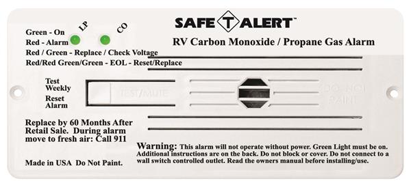 MTI Industry  Carbon Monoxide/ Propane Leak Detector; Safe-T-Alert  Detects Both LP And CO Gas Alerts To Leak With Beeping Without Digital Display Flush Mount 12 Volt DC Hardwire White
