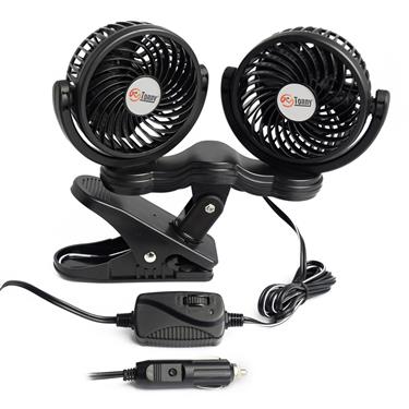 Prime Products Fan Wall Mount/ Round Dual Head 12 Volt Black 6 Inch Diameter Blade Variable Speed Switch Spring Loaded Clamp Fused 6 Foot Cord Plug