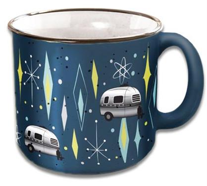 Camp Casual  Cup Coffee Mug 15 Ounce Capacity With Handle Vintage Blues Design Blue Ceramic Dishwasher/ Microwave Safe Single