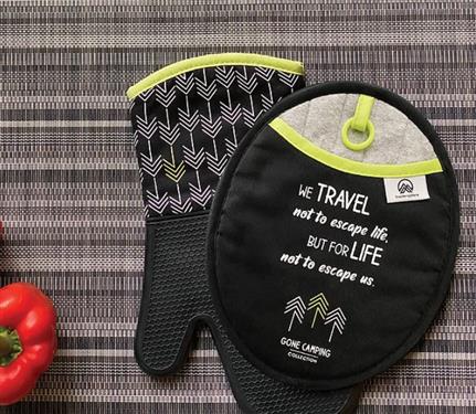 Trailersphere  Cooking Mitt Gone Camping Oven Mitt And Pot Holder Withstands Temperature Up To 450 Degree Fahrenheit Black Silicone BPA Free 1 Oven Mitt And 1 Pot Holder