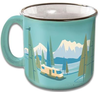 Camp Casual Cup Coffee Mug 15 Ounce Capacity With Handle Birds Eye View Design Teal Ceramic Dishwasher/ Microwave Safe Single