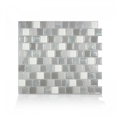 Smart Tiles Backsplash 10.2 Inch Width x 8.85 Inch Height Gray Marble/ Light Gray/ Medium Gray/ White 4 Sheets Per Pack
