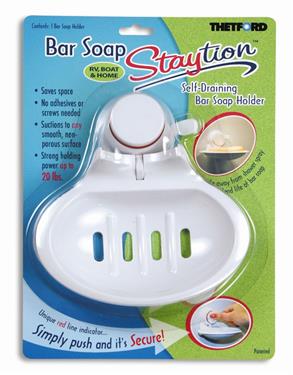 Thetford Soap Holder Staytion Dish Style White/ Red Indicator Line Suction Mount 20 Pounds Holding Capacity