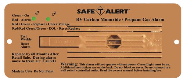 MTI Industry  Carbon Monoxide/ Propane Leak Detector Safe-T-Alert  Detects Both LP And CO Gas Alerts To Leak With Beeping Without Digital Display Flush Mount 12 Volt DC Hardwire Brown
