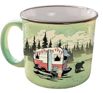 Camp Casual Cup Coffee Mug 15 Ounce Capacity With Handle Beary Green Design Green Ceramic Dishwasher/ Microwave Safe Single