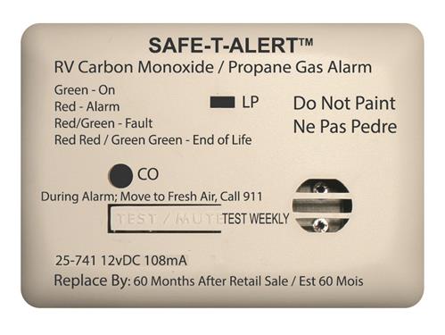 MTI Industry  Carbon Monoxide/ Propane Leak Detector Safe-T-Alert Detects Both LP And CO Gas; Alerts To Leak With Beeping Without Digital Display Surface Mounting 12 Volt DC Hardwire White