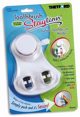 Thetford  Toothbrush Holder Staytion  Holds 2 Toothbrushes 20 Pounds Holding Capacity Suction Mount White Without Cover