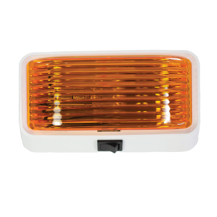 Arcon 18-0780 Porch Light 12 Volt Rectangular 5-3/4 Inch Length x 3-1/2 Inch Height Surface Mount White Base With Amber Lens With Switch Use Replacement Bulb #1003