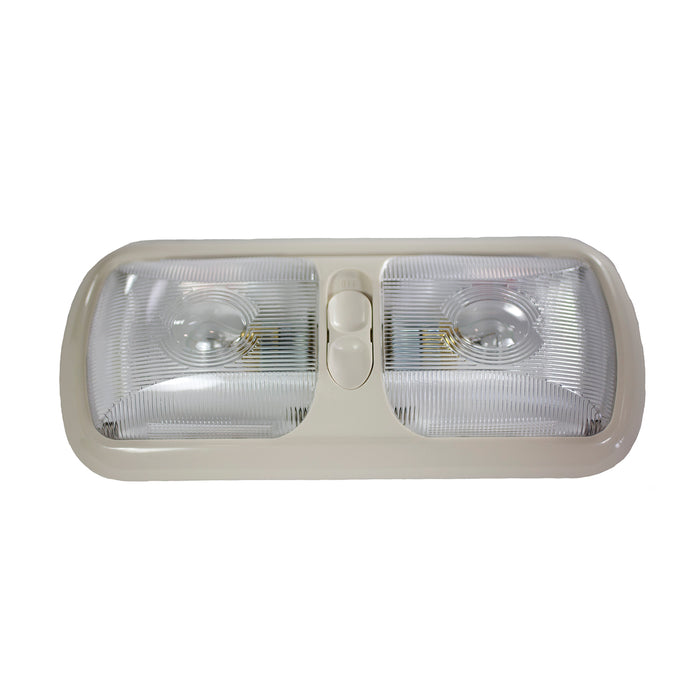 Arcon 18-0641 Dome Light Clear Lens Euro Style Double Light 12 Volt 11 Inch Length x 4-3/4 Inch Width Colonial White Base
