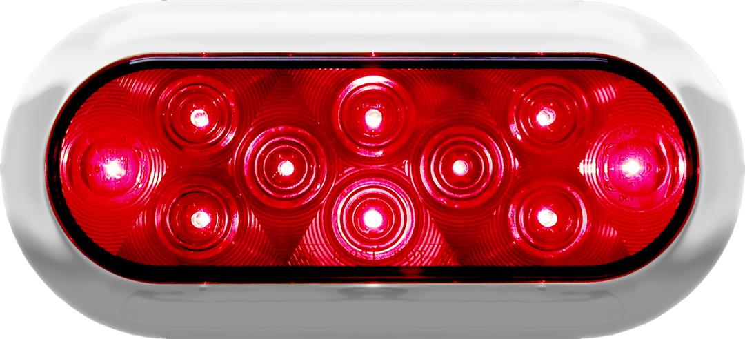 Peterson Mfg. 18-0540 Trailer Light Stop/ Turn/ Tail Light LED Oval Red Lens 7-1/2 Inch x 3-1/4 Inch With Snap-On Chrome Bezel Non-Submersible