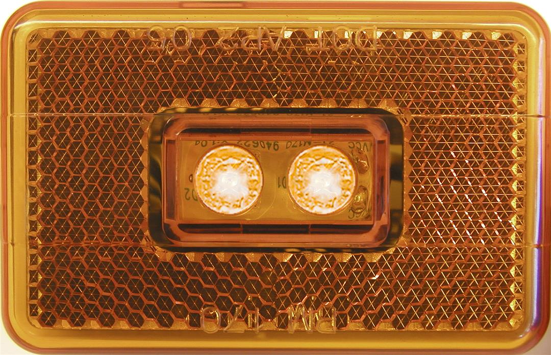 Peterson Mfg. 18-0537 Clearance Light LED Rectangular 3.13 Inch Length x 2 Inch Width Amber Lens Stud Mount Two Mounting Options Center Stud/ Mounting Screws With Reflector/ Center Stud Without Trim