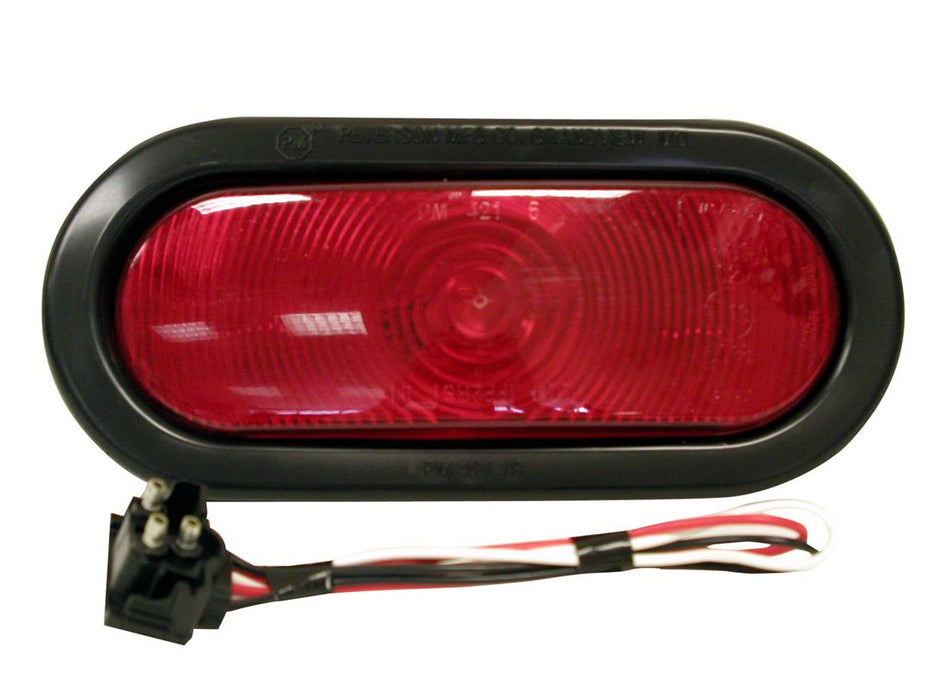 Peterson Mfg. 18-0324 Trailer Light Stop/ Turn/ Tail Light Incandescent Bulb Oval Red Lens 6-1/2 Inch x 2-1/4 Inch; With Grommet/ Right Angle Plug Non-Submersible