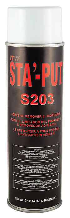 AP Products 13-1161 Adhesive Remover STA’-PUT Used To Remove Adhesives, Grease, Oil Stains, Road Tar, Rubber Marks 14 Ounce Aerosol Can Single