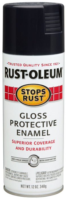 RUST-OLEUM 69-9768 Paint Stops Rust  Used On Metal/ Wood/ Concrete/ Masonry Which Prevents Corrosion And Chipping; Black Gloss Finish Spray Can 12 Ounce
