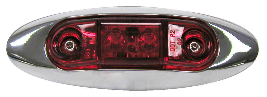 Peterson Mfg. 18-0376 Clearance Light LED Oblong 3.95 Inch Length x 1.35 Inch Width Red Lens Surface Mount 9 Volt To 16 Volt Operating Range With Chrome Bezel
