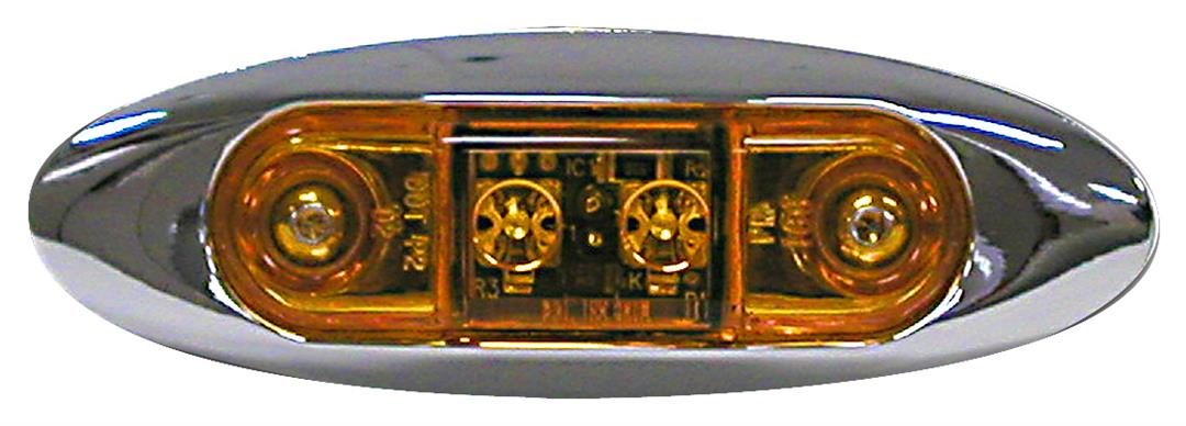 Peterson Mfg. 18-0345 Clearance Light LED Oblong 3.95 Inch Length x 1.35 Inch Width Amber Lens Surface Mount 9 Volt To 16 Volt Operating Range With Chrome Bezel