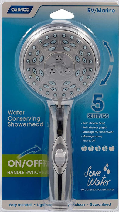 Shower Head; Hand Held; 5 Spray Settings; With On/ Off Valve; Chrome