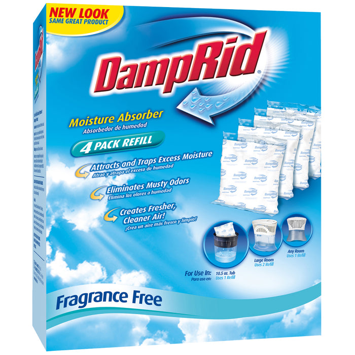 Dehumidifier; Damprid; Granules In Pouch; 10.5 Ounce; Refillable; Fragrance Free; Pack Of 4